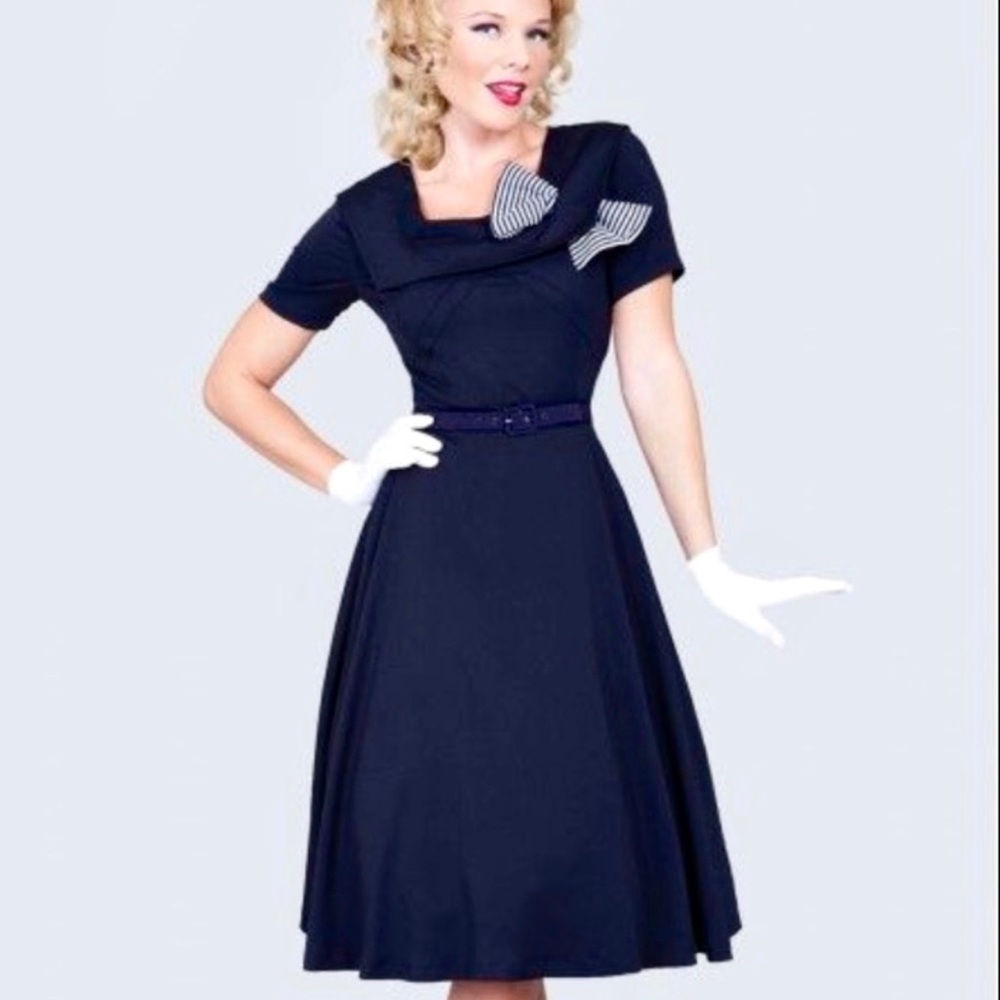 NWOT Tatyana Navy and White Nautical Swing Dress XL